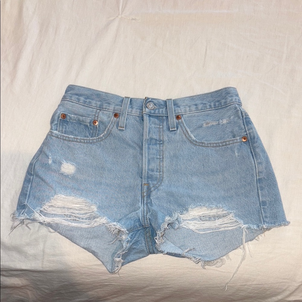 LEVIS 501 Light Blue Distressed Jean Shorts